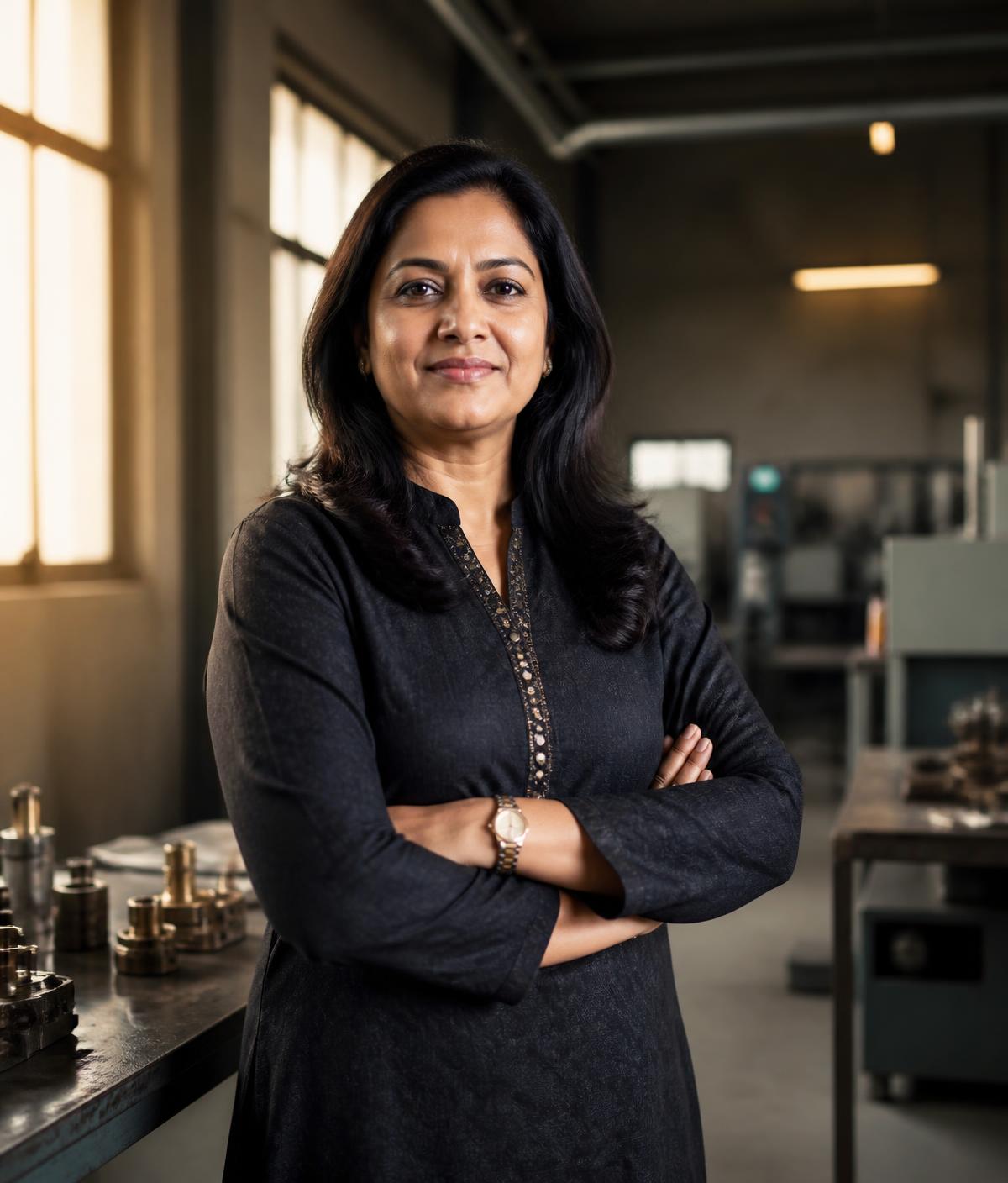 Woman entrepreneur standing in her manufacturing workshop