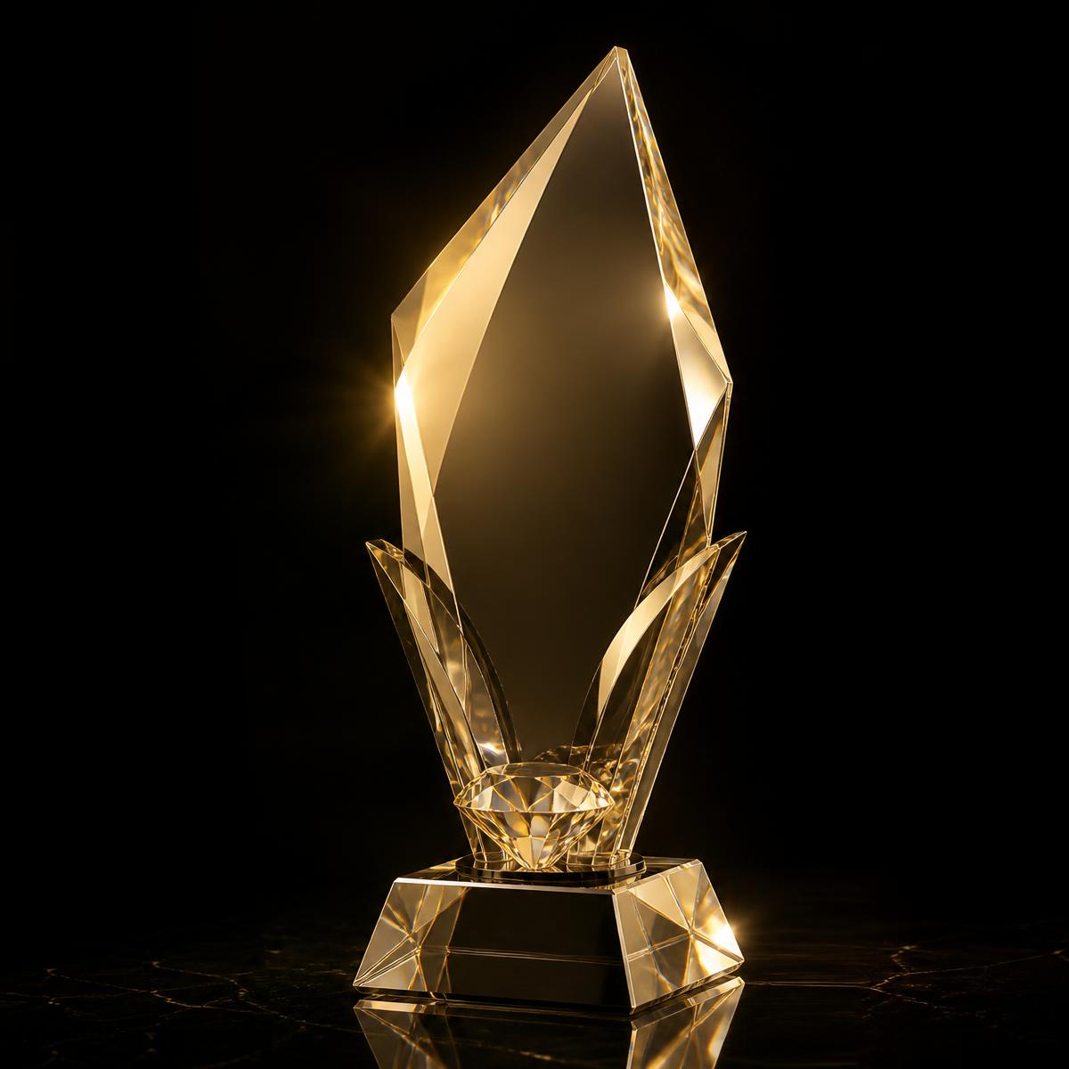Golden crystal award trophy